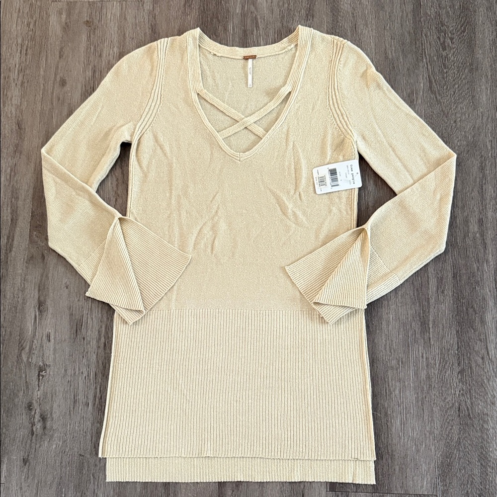 Free People Beige Long Sleeve lightweight sweater Top
